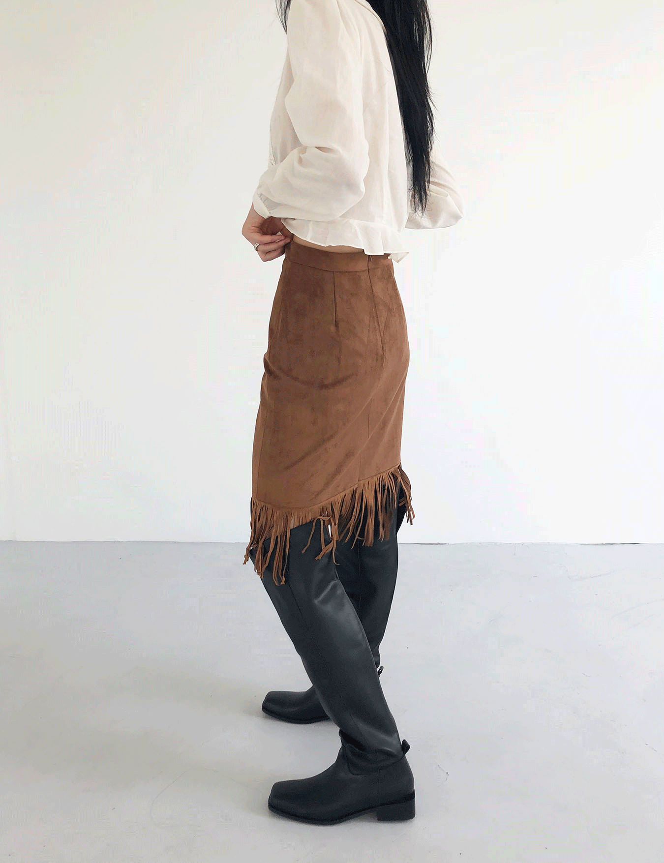 suede fringe skirt (2color)