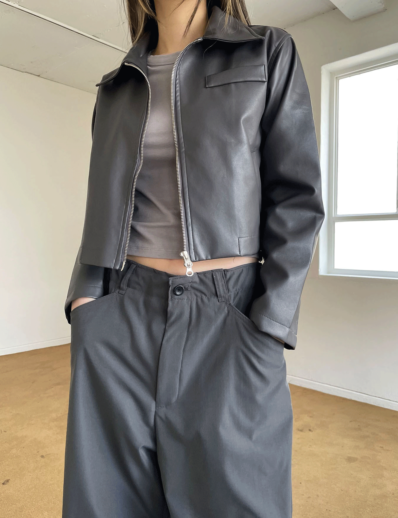 easy leather jacket (2color)
